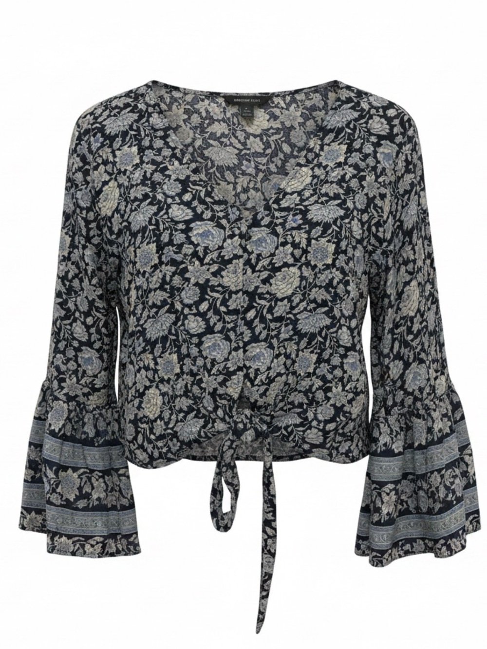American Eagle Outfitters Navy Floral Tie-Knot Bell Sleeve Blouse